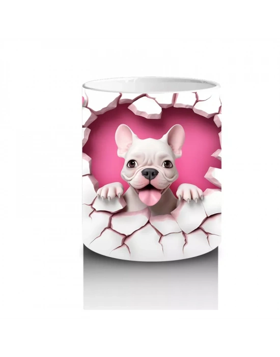 Sevimli Fransız Bulldog ve Pembe Kalpler Temalı Tasarım - Baskılı kahve kupası