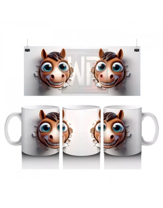 Sevimli Gözlü İkiz At Maskotları – Baskılı Kahve Kupası