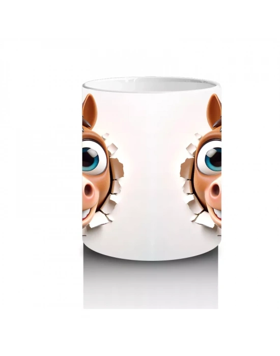 Sevimli Gözlü İkiz At Maskotları – Baskılı Kahve Kupası