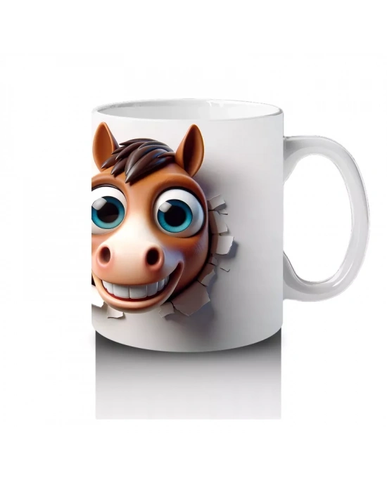 Sevimli Gözlü İkiz At Maskotları – Baskılı Kahve Kupası