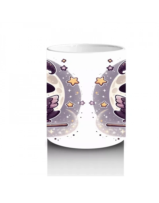 Sevimli Hayalet Figürlü Şeker Sepetli Çocuklara Özel Cadılar Bayramı Baskılı Kupa