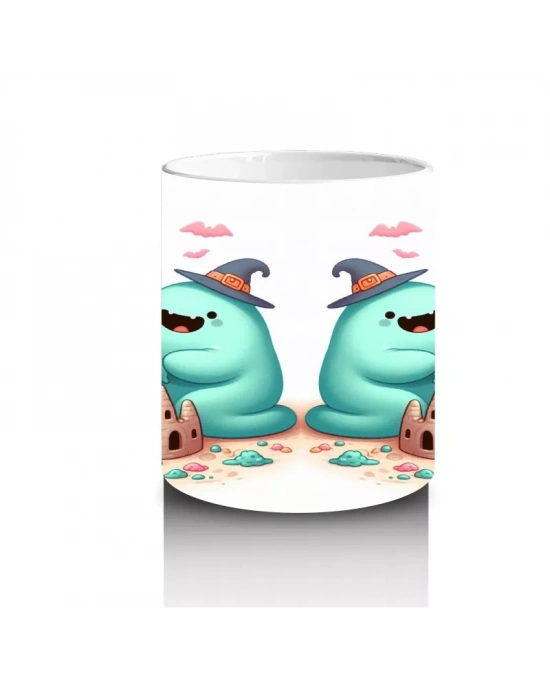 Sevimli Hayalet ve Dinozor Kostümlü Çocuklara Özel Cadılar Bayramı Baskılı Kupa Bardak