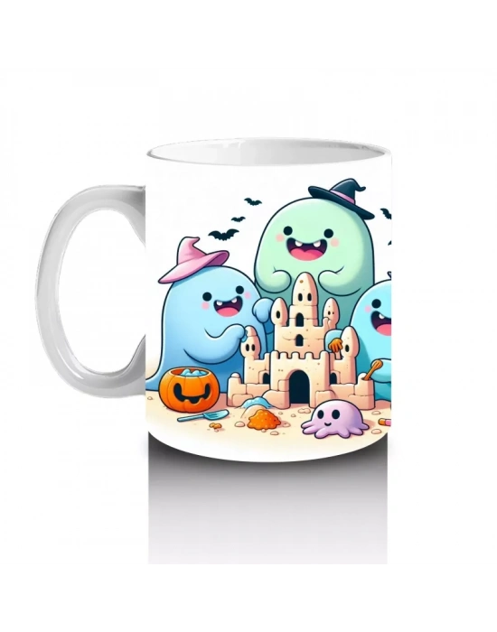 Sevimli Hayaletler ve Şekerlemeler Temalı Renkli Cadılar Bayramı Baskılı Kupa Bardak