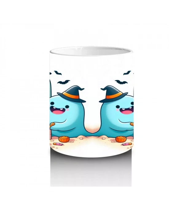 Sevimli Hayaletler ve Şekerlemeler Temalı Renkli Cadılar Bayramı Baskılı Kupa Bardak