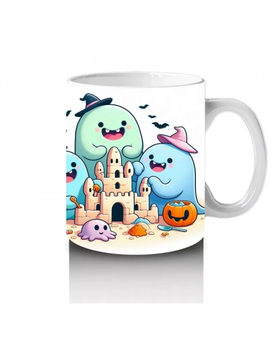 Sevimli Hayaletler ve Şekerlemeler Temalı Renkli Cadılar Bayramı Baskılı Kupa Bardak