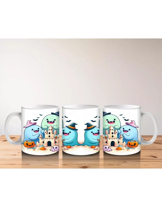 Sevimli Hayaletler ve Şekerlemeler Temalı Renkli Cadılar Bayramı Baskılı Kupa Bardak