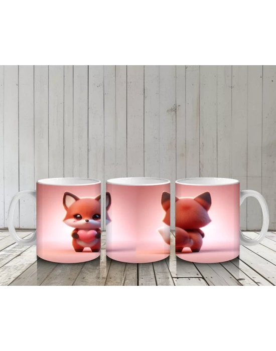 Sevimli Kedi Figürü (Ön ve Arka Görünüm) – Baskılı Kahve Kupası