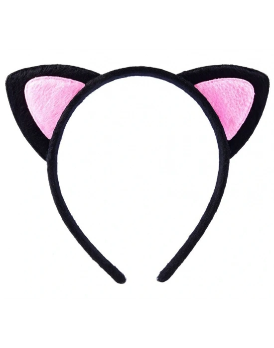 Sevimli Kedi Kulak Pofuduk Kedi Taç Siyah İçi Pembe Renk 17x15 Cm