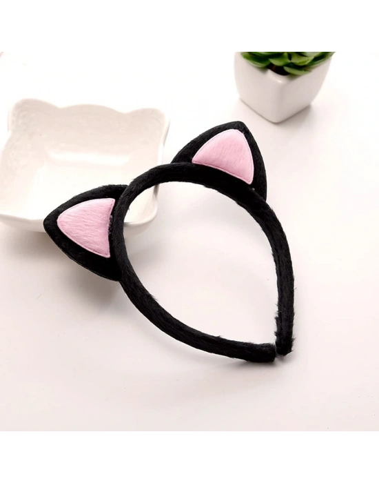 Sevimli Kedi Kulak Pofuduk Kedi Taç Siyah İçi Pembe Renk 17x15 Cm