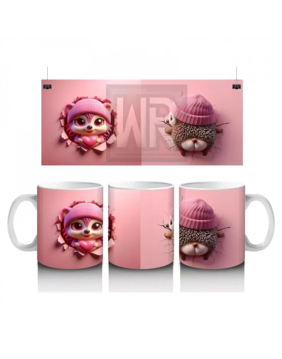 Sevimli Kız Maskot ve Ponponlu Örgü Bere Figürü – Baskılı Kahve Kupası