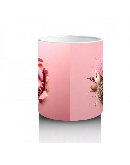 Sevimli Kız Maskot ve Ponponlu Örgü Bere Figürü – Baskılı Kahve Kupası