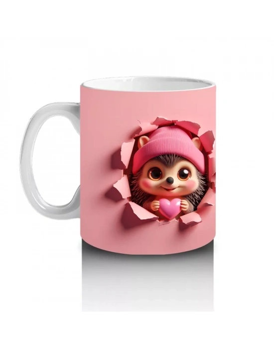 Sevimli Kız ve Bere Detaylı Kalp Çatlak – Baskılı Kupa Bardak