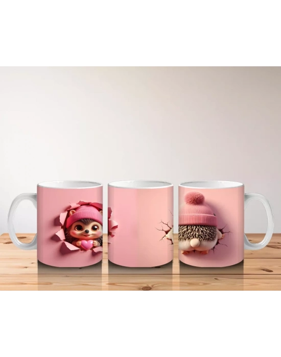 Sevimli Kız ve Bere Detaylı Kalp Çatlak – Baskılı Kupa Bardak