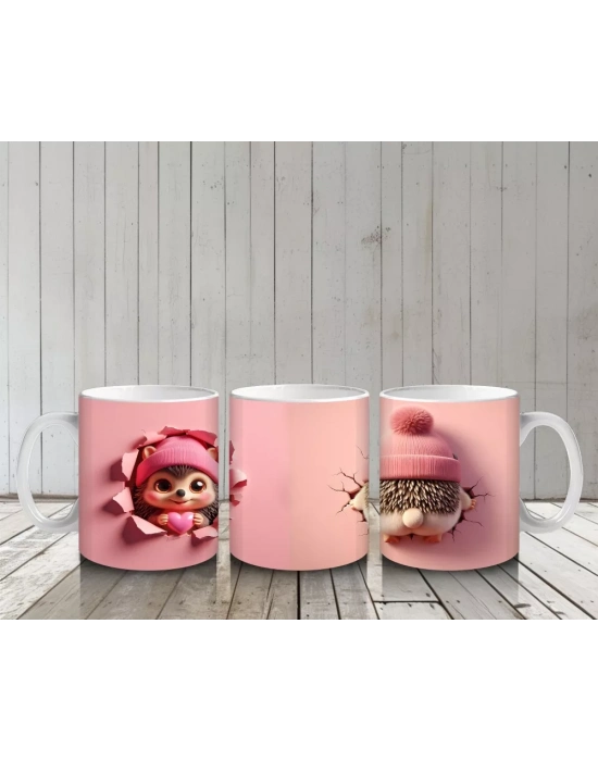 Sevimli Kız ve Bere Detaylı Kalp Çatlak – Baskılı Kupa Bardak