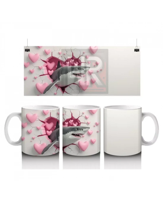 Sevimli Köpek Balığı Kalplerle Çevrili – Baskılı Kahve Kupası