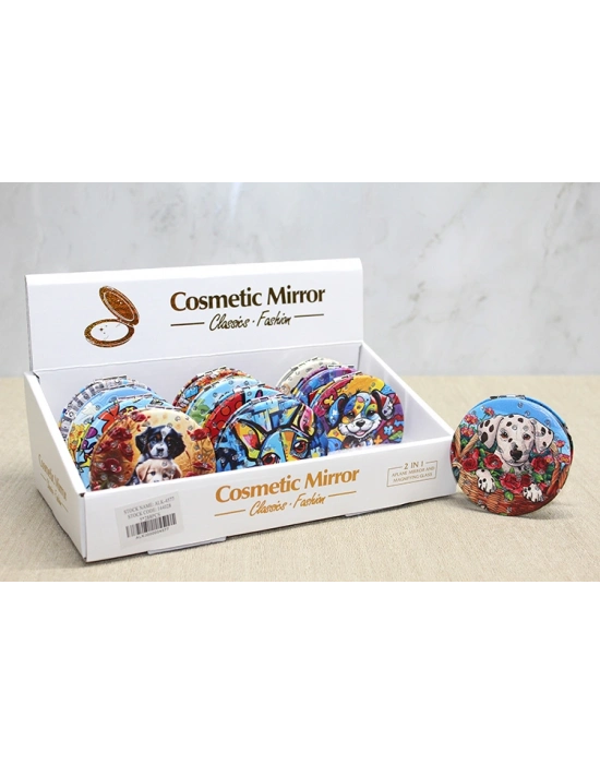 Sevimli Köpek Tasarımlı Taşlı İnce El Aynası Yuvarlak