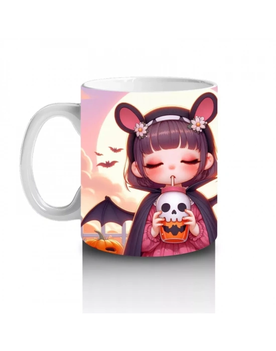 Sevimli Kostümlü Kız Çocuk Figürlü Tatlı Cadılar Bayramı Baskılı Kupa Bardak