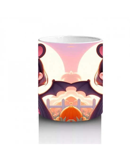 Sevimli Kostümlü Kız Çocuk Figürlü Tatlı Cadılar Bayramı Baskılı Kupa Bardak