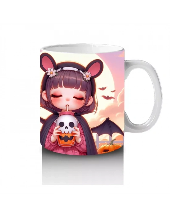 Sevimli Kostümlü Kız Çocuk Figürlü Tatlı Cadılar Bayramı Baskılı Kupa Bardak