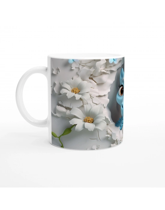 Sevimli Mavi Denizatı ve Çiçekli Su Altı Temalı Kupa Bardak