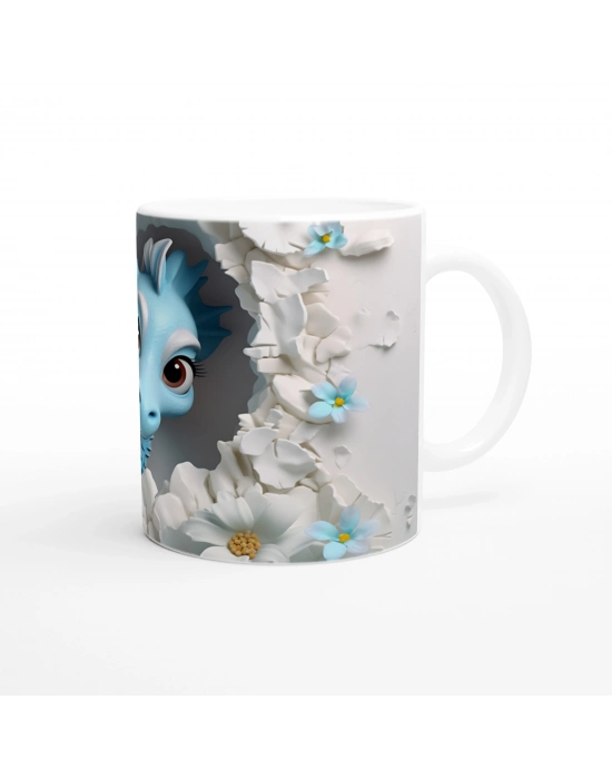 Sevimli Mavi Denizatı ve Çiçekli Su Altı Temalı Kupa Bardak