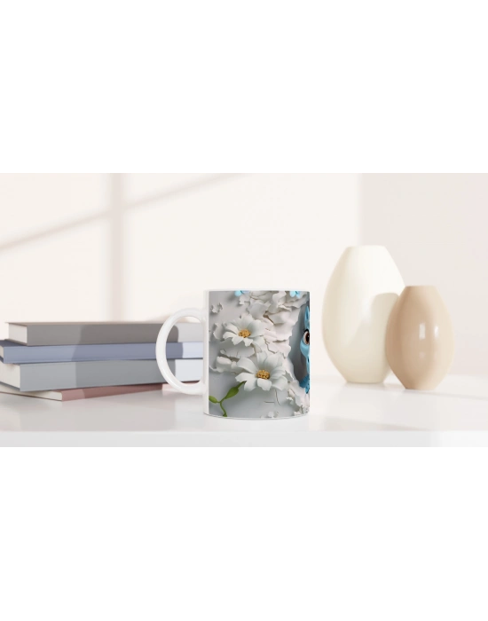 Sevimli Mavi Denizatı ve Çiçekli Su Altı Temalı Kupa Bardak