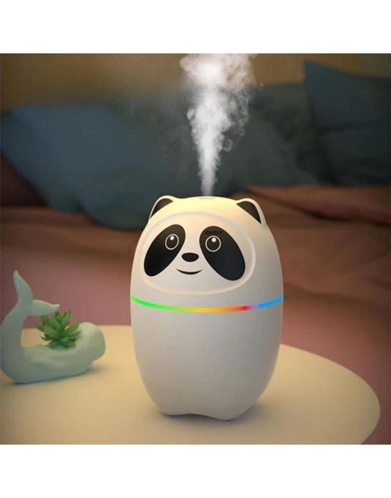 ® Sevimli Panda Figürlü Hava Nemlendirici – Ultrasonik Soğuk Buhar Makinesi, LED Işıklı Masaüstü Oda Nemlendirici