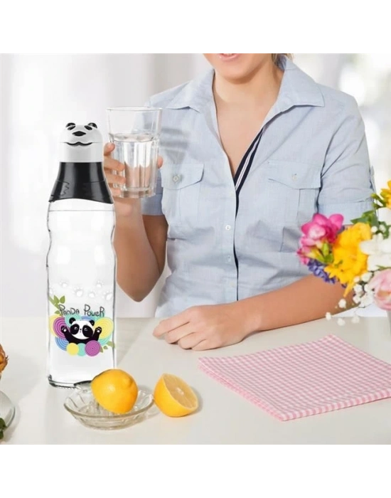 Sevimli Panda Tasarımlı Cam Suluk  Sızdırmaz 1000 Ml