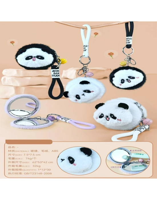 Sevimli Panda Tasarımlı Peluş Anahtarlıklı Ayna