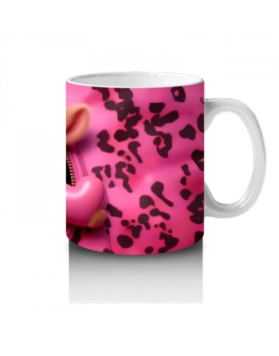 Sevimli Pembe Boğa Kalplerle – Baskılı Kupa