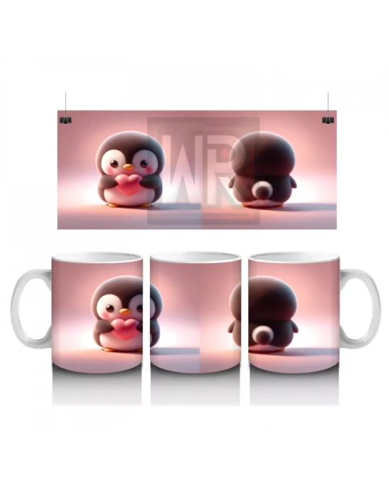 Sevimli Penguen Maskotlar Ön ve Arka Görünüm – Baskılı Kahve Kupası