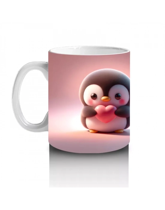 Sevimli Penguen Maskotlar Ön ve Arka Görünüm – Baskılı Kahve Kupası