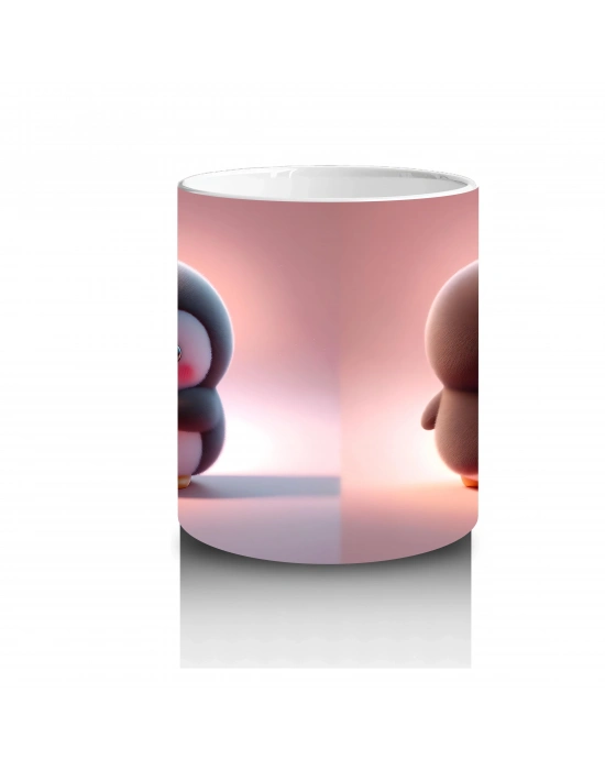 Sevimli Penguen Maskotlar Ön ve Arka Görünüm – Baskılı Kahve Kupası