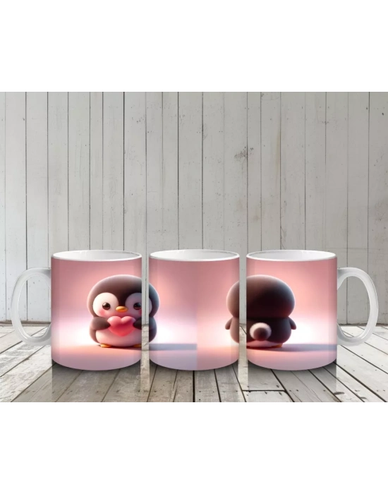 Sevimli Penguen Maskotlar Ön ve Arka Görünüm – Baskılı Kahve Kupası