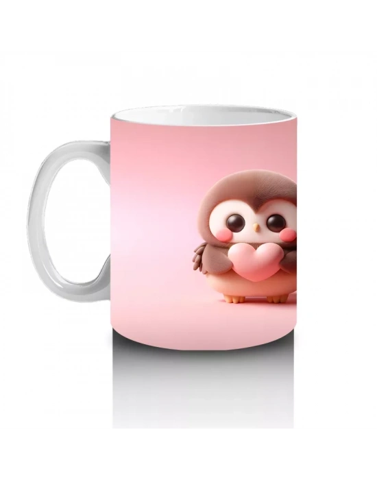 Sevimli Penguen ve Ayıcık Figürü – Baskılı Kahve Kupası