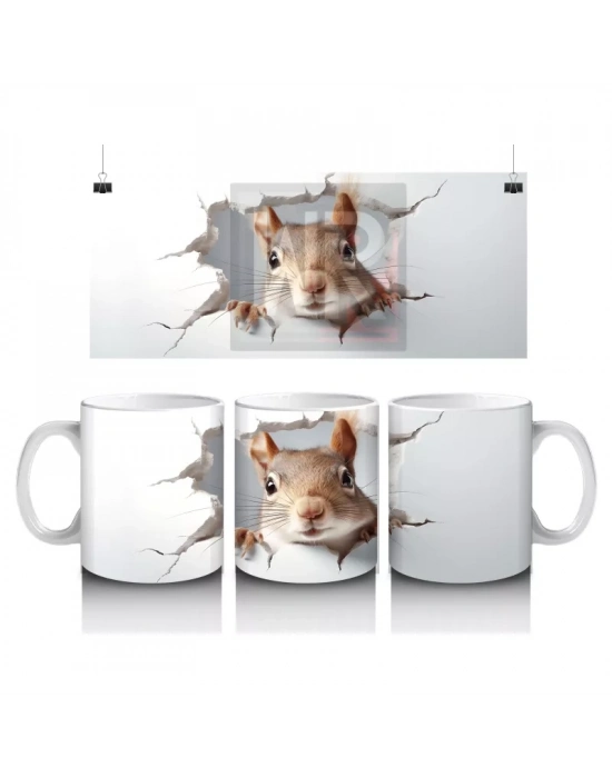 Sevimli Sincap Figürü Duvar Desenli – Baskılı Kupa