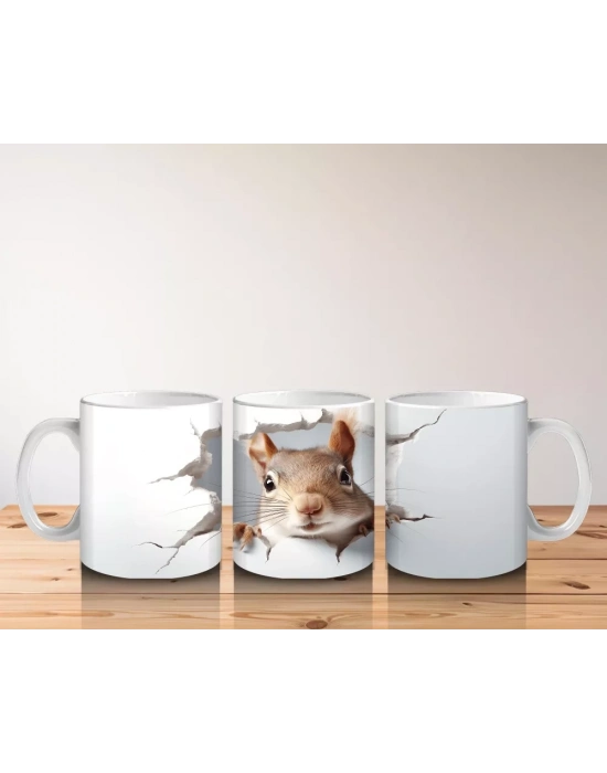 Sevimli Sincap Figürü Duvar Desenli – Baskılı Kupa