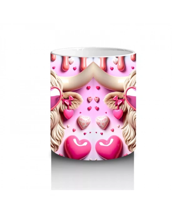 Sevimli Suratlı Kalpli Fonlu Pembe Buzağılar – Baskılı Kahve Kupası