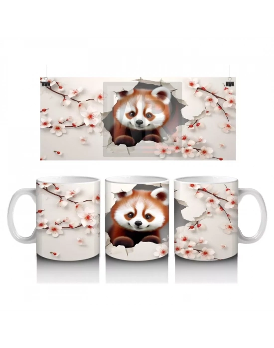 Sevimli Tilki ve Çiçekli Arka Plan – Baskılı Kahve Kupası