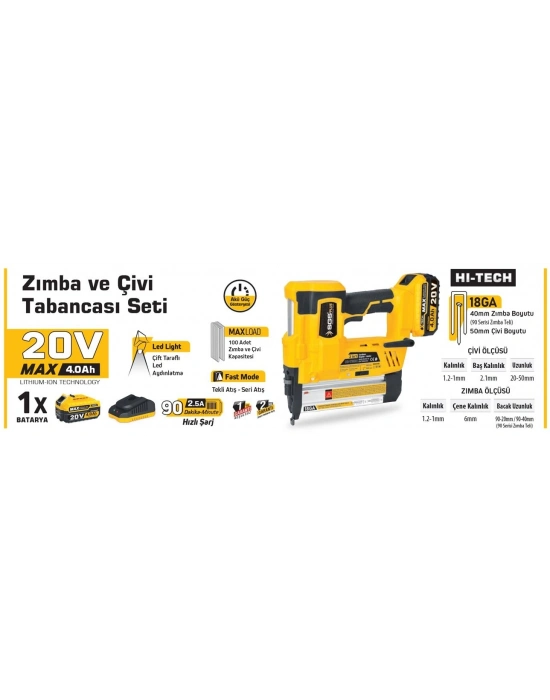 Sgs 5165 Akülü Zımba ve Çivi Çakma Tabanca Makinası 20 Volt