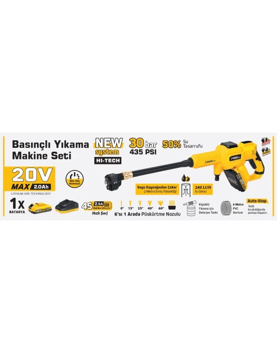 Sgs 5410 Akülü Basınçlı Oto Araba Bahçe Yıkama Tabancası Seti 30 Bar