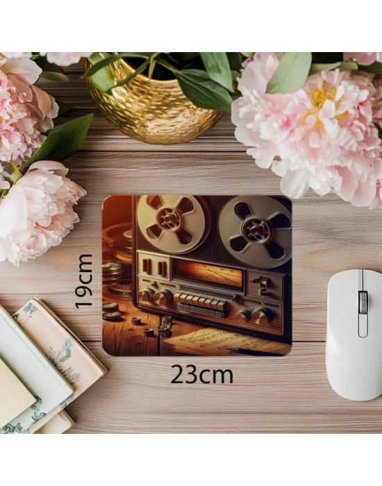 Sıcak Işıklı Nostaljik Teyp Mouse Pad - 19x23 cm 2 mm Dikdörtgen İthal Baskılı Mouse Pad