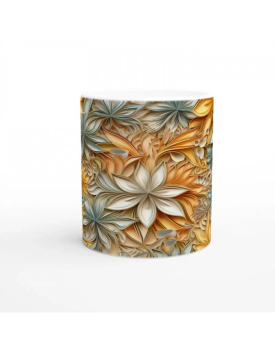 Sıcak Tonlarda Hareketli Çiçek Desenli Kupa Bardak