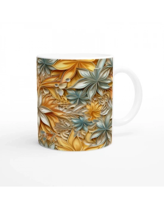 Sıcak Tonlarda Hareketli Çiçek Desenli Kupa Bardak