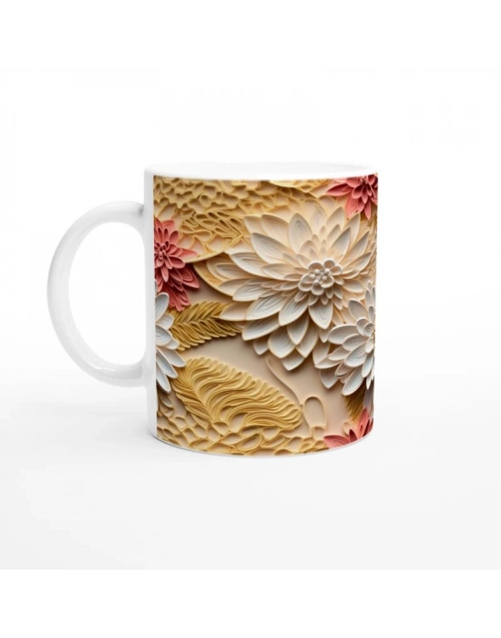 Sıcak Tonlu Katmanlı Çiçekli Kupa Bardak