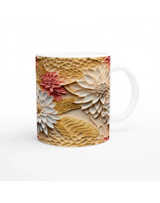 Sıcak Tonlu Katmanlı Çiçekli Kupa Bardak