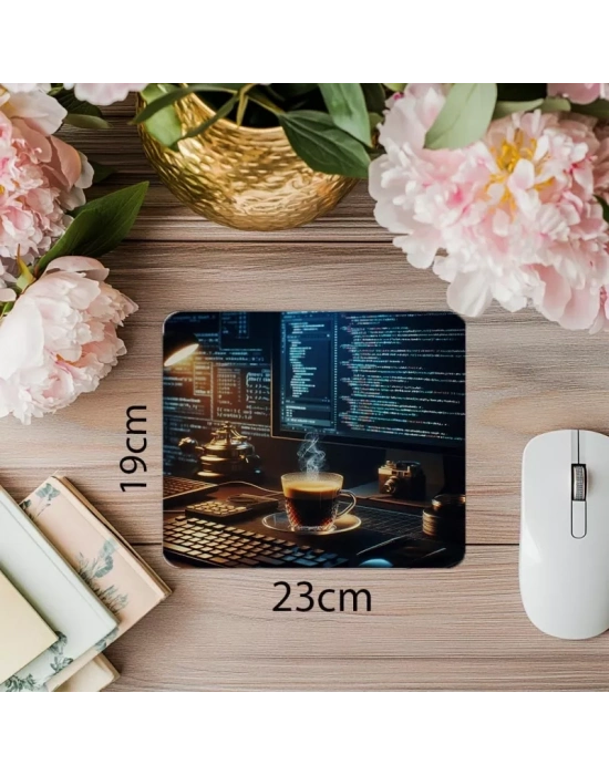 Sıcak Tonlu Kodlama ve Kahve Temalı Mouse Pad - 19x23 cm 2 mm Dikdörtgen İthal Baskılı Mouse Pad