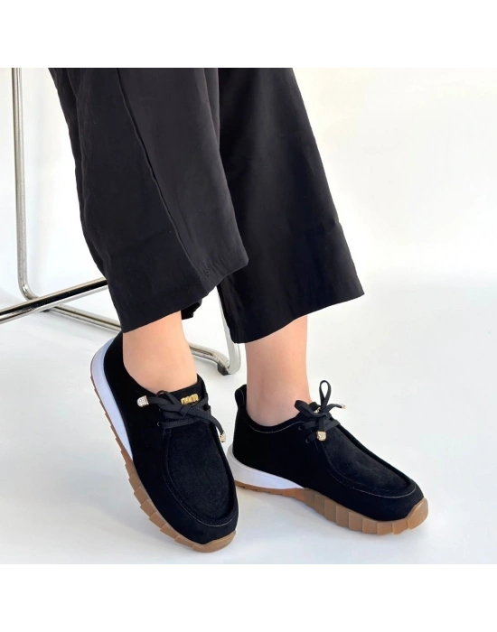 Sier Siyah Süet Bağcıklı Spor Ayakkabı