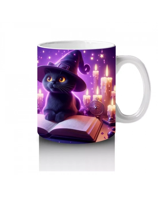 Sihirli Eller ve Parlayan Büyü Halkalarıyla Cadı Temalı Cadılar Bayramı Baskılı Kupa Bardak