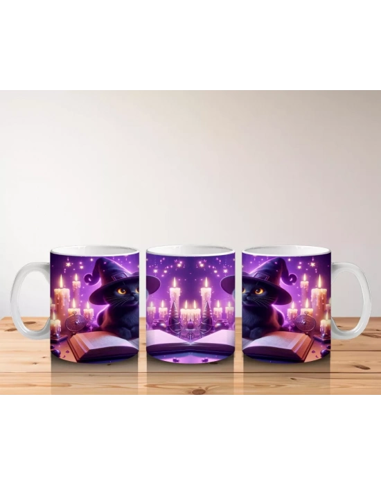 Sihirli Eller ve Parlayan Büyü Halkalarıyla Cadı Temalı Cadılar Bayramı Baskılı Kupa Bardak